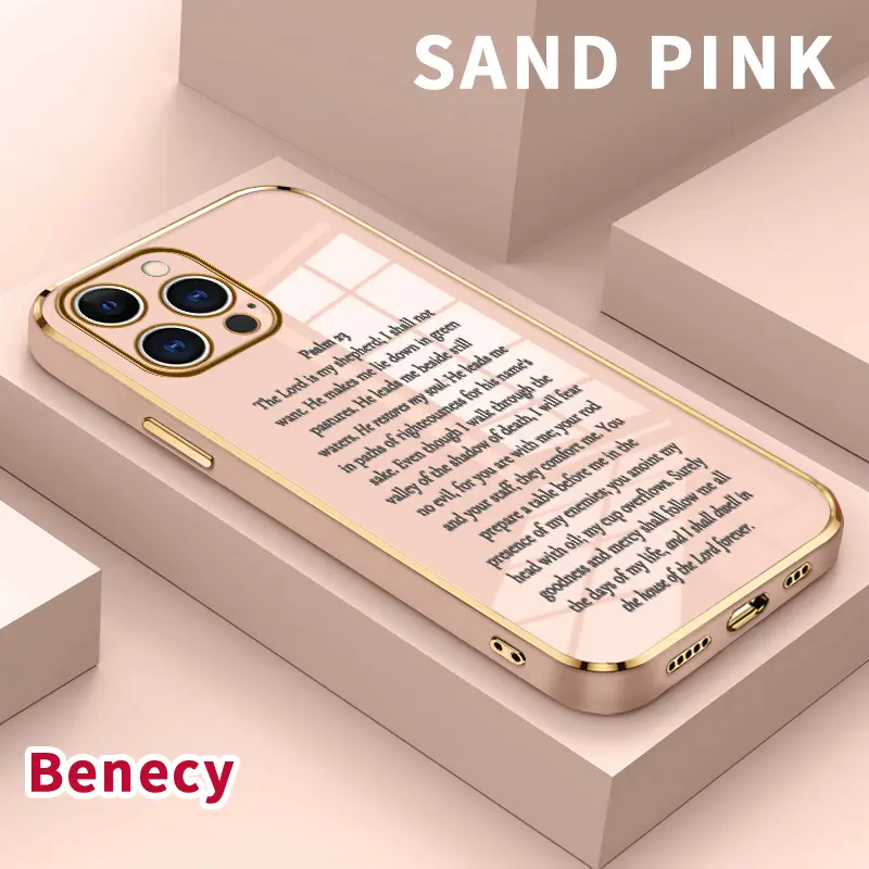 Soft TPU Mobile Phone Case for iPhone 15 Pro Max 16 14 Plus 13 12 11 X XS Max XR Divine Shepherd Psalm Luxury Plating TPU Silicone Glossy Anti-Oil Cover Shell
