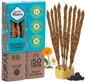 Handcrafted Natural Incense Sticks by Sagrada Madre – Frankincense, Myrrh, Patchouli, Copal, Chamomile Calendula & Botanical Blend – 8 Sticks Pack