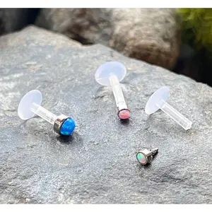 1pc Bioflex Opal Stone Labret Monroe Tragus Push-in Ear Cartilage Stud Bio Flex