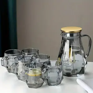 Glass Tea Pot & Glass Cups Set, 7 Counts/set Including 1 Count Tea Pot & 6 Counts Glass Cups, Household Serving Large Cold Water Pot, Classic High-temperature Resistant Tea Pot, Glass Tea Sets for Home Living Room, Summer for Gift