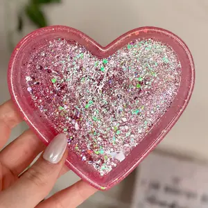 Heart Ring Necklace Dish with Pink Glitter, Small Jewelry Bowl for Rings and Earrings, Bedside Ring Holder or Vanity Decor, Handmade