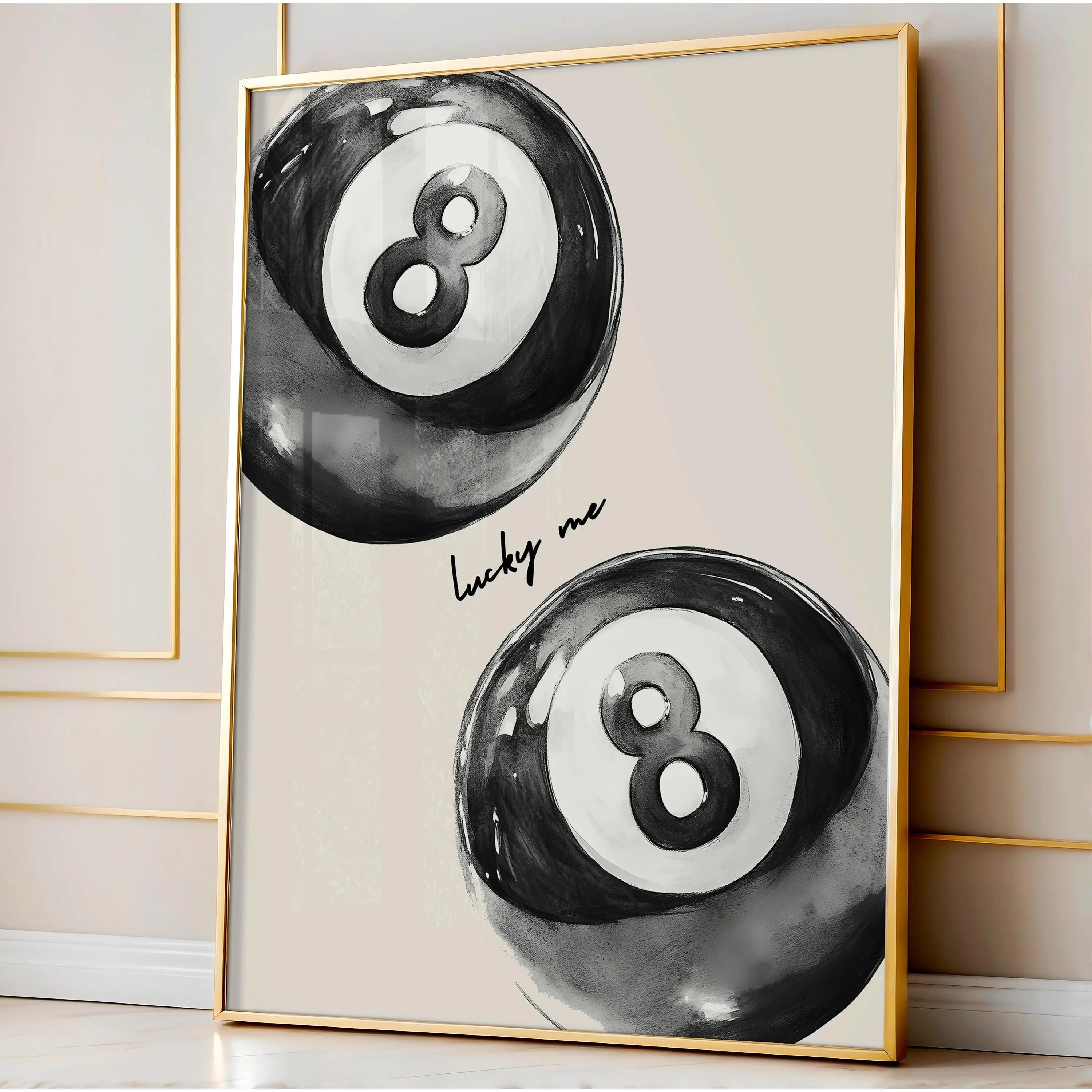 8 Pool Ball Print, Black Lucky Me Poster, Apartment Wall Art, Retro Poster, Maximalist Wall Art, Preppy Posters, Aesthetic Poster