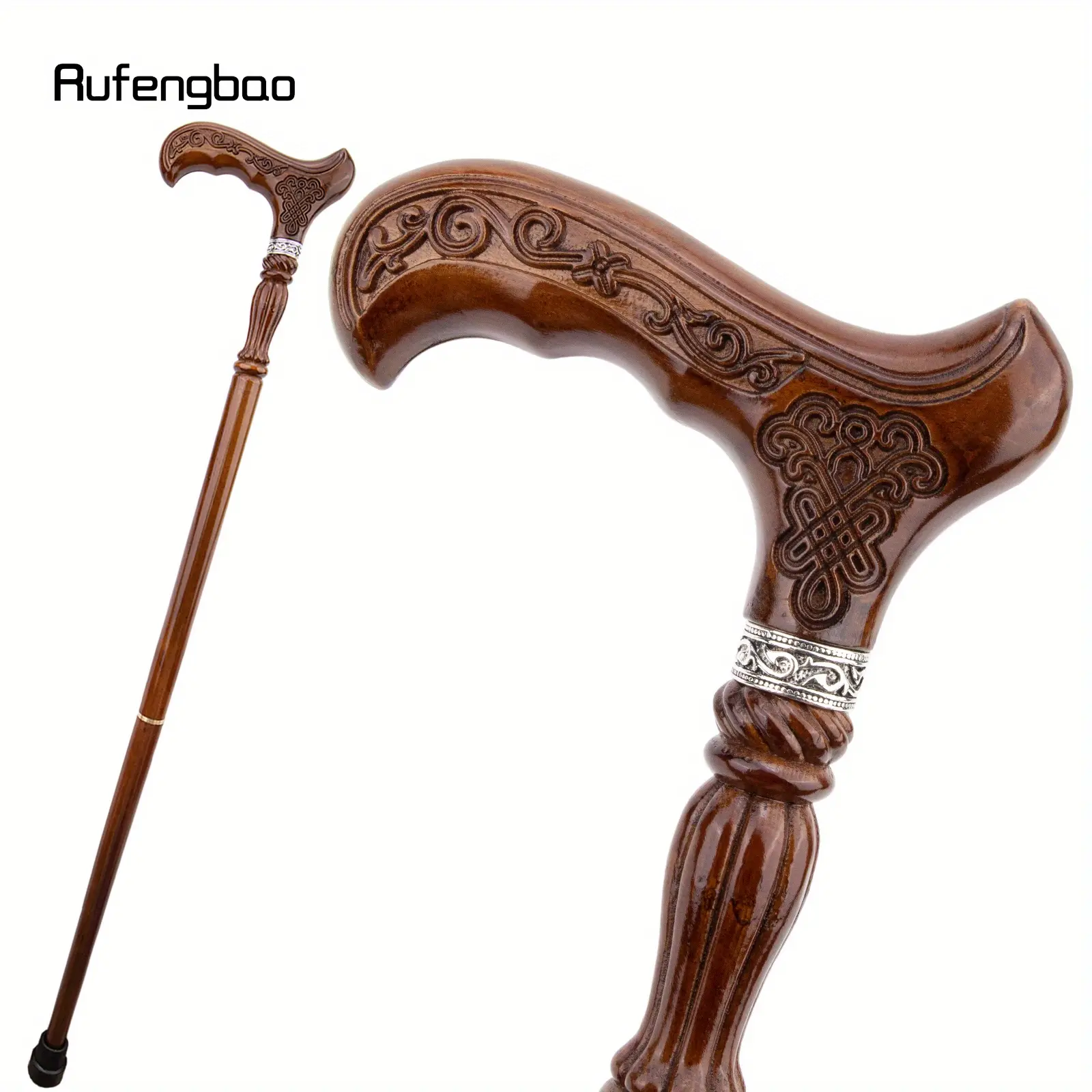 Chinese Knot Brown Wooden Fashion Stick Decorative Vampire Cospaly Party Props Party Accessory Wood Walking Cane Halloween Mace Wand Crosier 93cm
