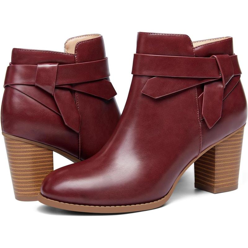 Coutgo Womens Tie Knot Chelsea Pump Ankle Boots Closed Toe Stacked Heel Booties Shoes