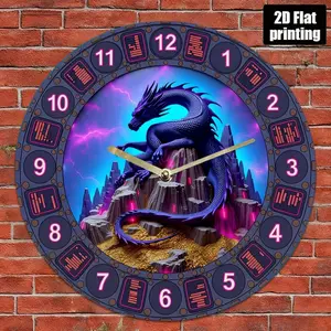 A Silent Neon Effect Dragon Wall Clock - Featuring a vibrant blue dragon design, perfect for the living room or bedroom, battery-powered (AA batteries not included), living room clock| Decorative wall clock| Unique clock, dragon decoration
