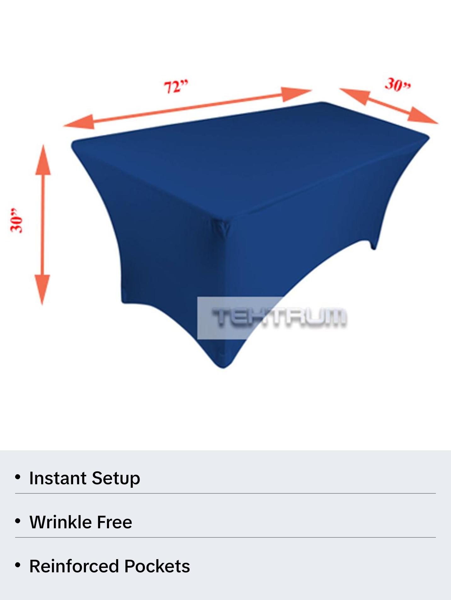 Tektrum  4ft/6ft/8ft Long Rectangular Stretch Tablecloth, Spandex Jacket Cover, Tight Fit Linen-Fitted Table Cover For Trade Show, DJ, Wedding, Party, Banquet, Event, Kiosk, Vendor - Premium Fabric (Blue)