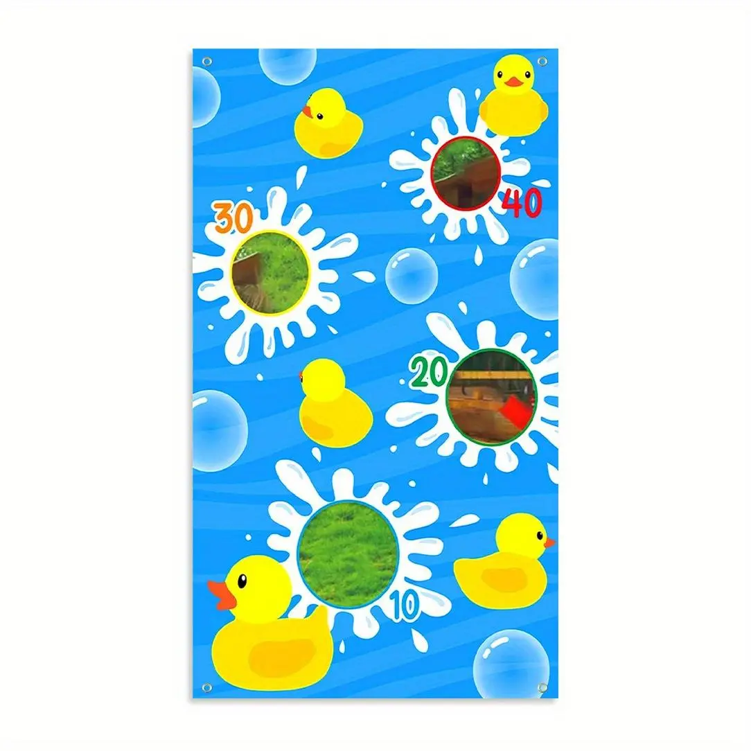Duck Themed Birthday Party Banner, 1 Count Colorful Duck Pattern Party Banner with 3 Bean Bags, Party Decoration Supplies for Indoor & Outdoor, Ornaments