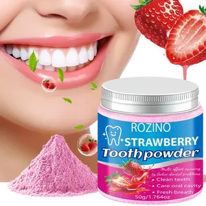Rozino Strawberry Flavored Teeth Whitening Powder 50g, Natural Stain Removal for Bright Teeth, Fresh Breath and Healthy Gums