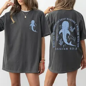 When You Go Through Deep Waters Bible Verse  Shirt, Summer Religious T-shirt, Ocean Christian Graphic Tee, Summer Gift For Her, Fashion Cotton, Full Sizes, For Men, For Women