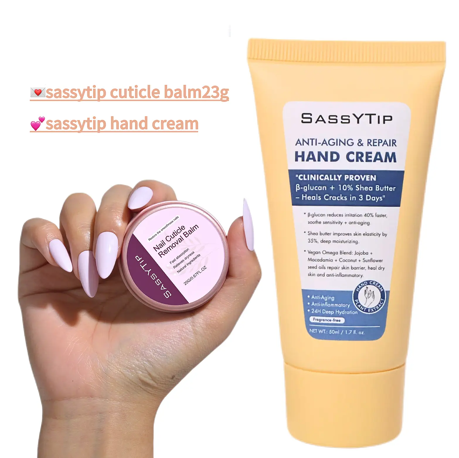 SassyTip Ageless Hands Duo Anti-Aging Hand Cream & Cuticle Rescue Balm 50Ml Visibly Reduce Wrinkles Age Spots Repair Dry Cracked Cuticles Non-Greasy Fragrance-Free