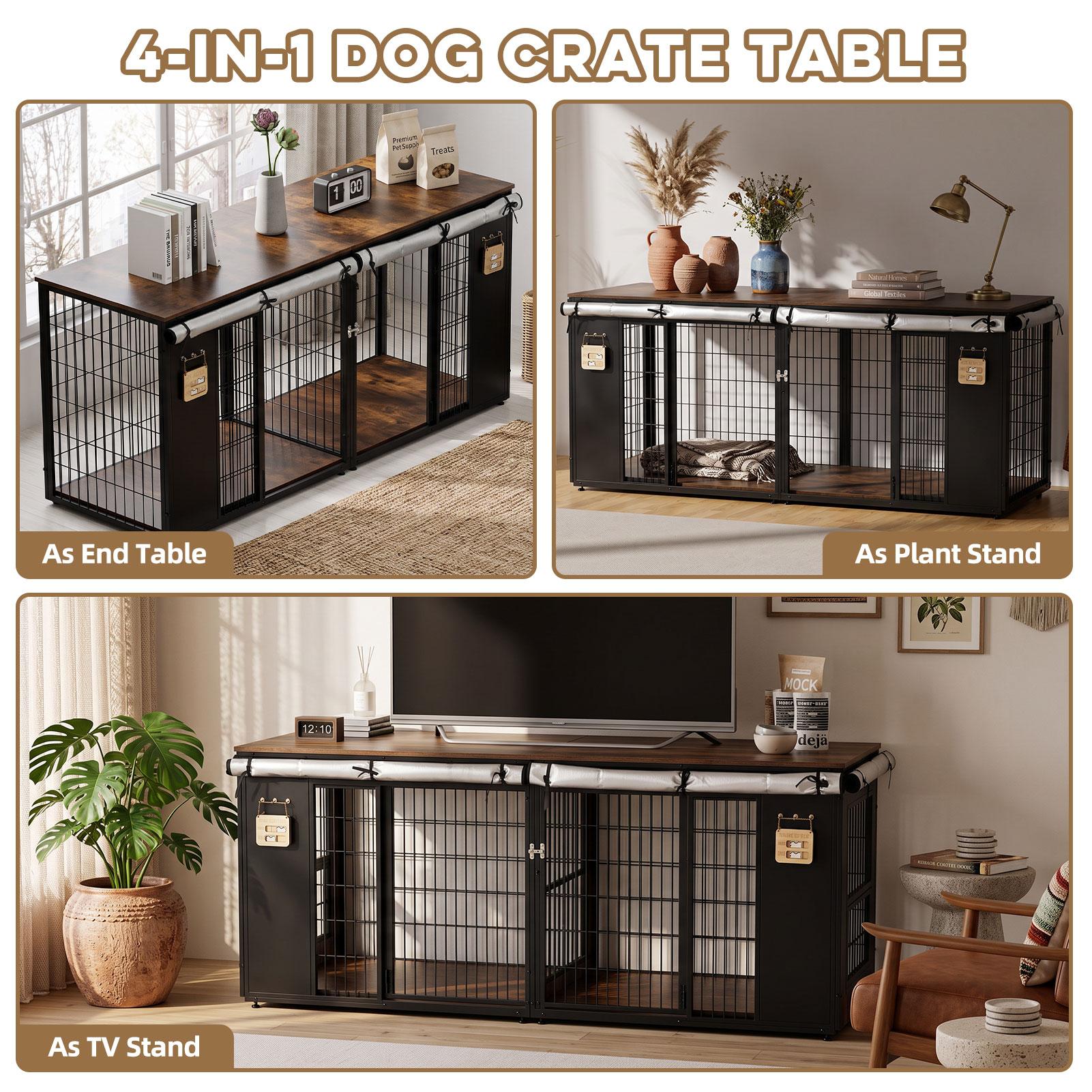 ZZWHOM Premium Double Solid Wooden Slat Dog Crate - Double Door Escape-Proof Kennel for Medium to Giant Breeds, Indoor Secure Space with Lockable Door, Non-Skid, Ventilated, Minimal Assembly Required, Durable Pet Furniture, Multiple Sizes