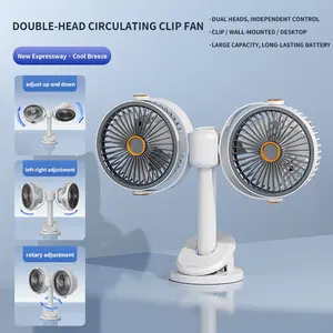 Dual-head fan, designed for outdoor camping, mini fan, detachable and hangable fan, high performance and ultra-long battery life, supports desktop placement, a multi-purpose fan that combines wireless portability and clip-on fixing functions. Cordless Fan