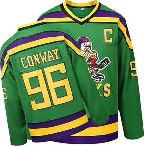 Mighty Ducks Hockey Jersey 96 Charlie Conway Tribute Embroidery Men's Ice Hockey Jersey High-quality outdoor sportswear 2025 Green