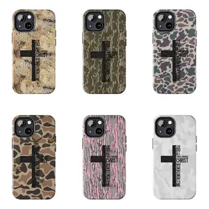 Christian Camo Bible Verse Phone Case, Philippians 413 Graphic Printed Cross Cover, Faith Tough Protective Case Gift for Men