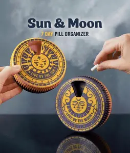 Sun & Moon 7 Day Pill Organizer – Pill Organizer for Vitamins–Unique 3D Printed Weekly Medicine and Vitamins, Travel Pill Case