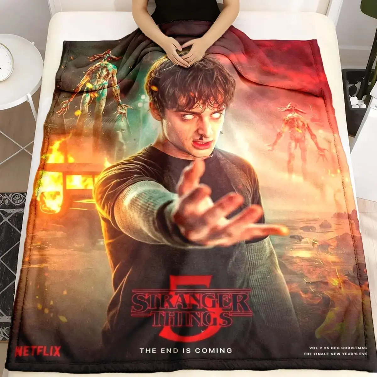 Stranger Things Season 5 Theme Flannel Blanket, Large Soft Lightweight Warm, Perfect for Bed Sofa Office Camping Travel Gift, Cozy Throw Blanket, Gift Blankets