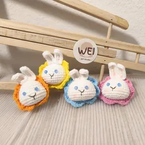 Crochet BUNNY/RABBIT Flower Keychain Bag Charm, Cute Gift, Handmade Rabbit with Flower, Amigurumi Bunny Toy Plushie, Gift for Her