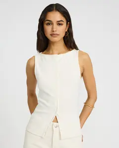 Express Ribbed Boat Neck Button Front Knit Tank