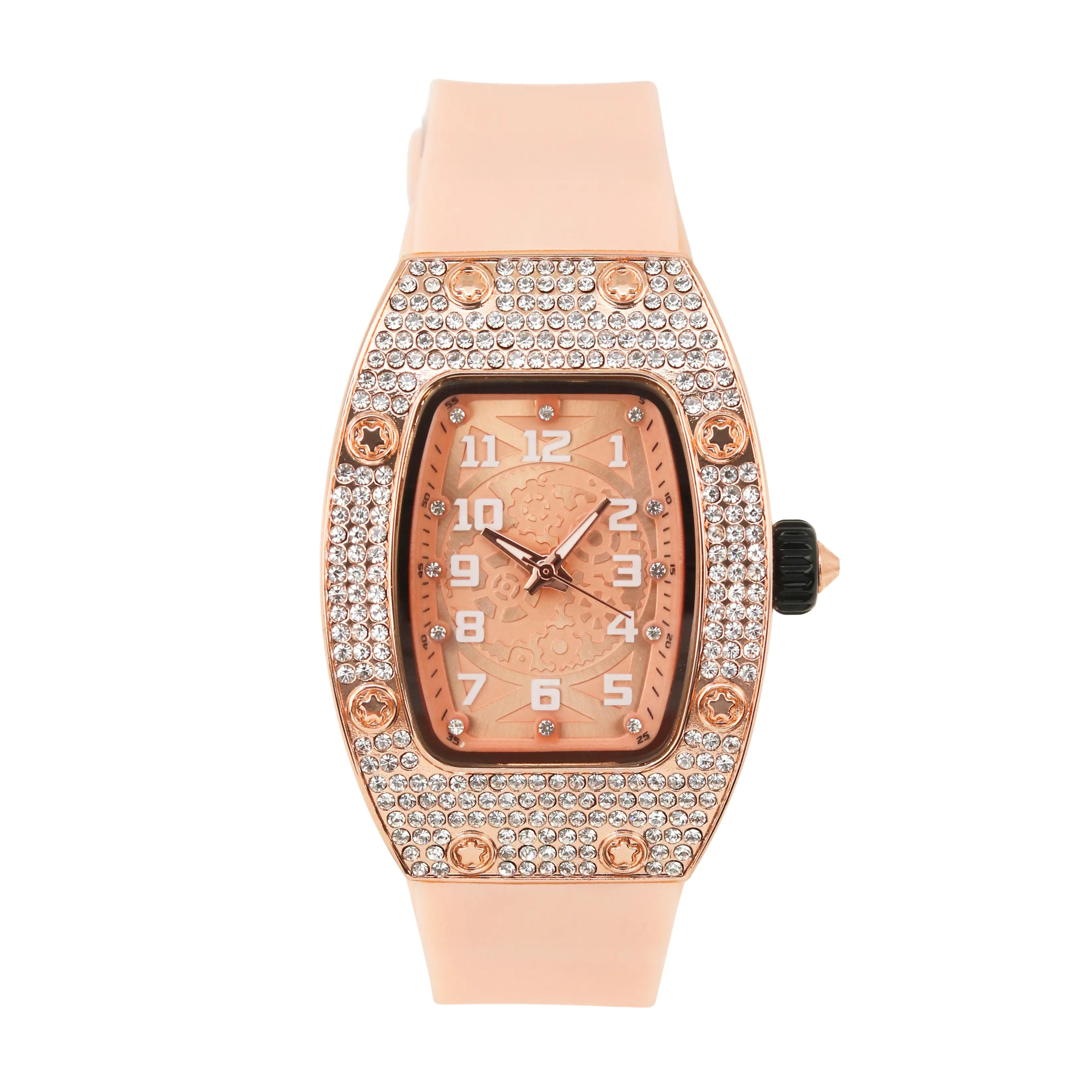 Women's 33mm Tonneau Dial Watch – Quartz Movement Silicone Band – Alloy with Coated Finish