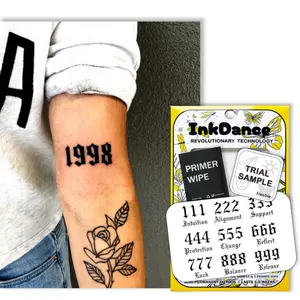 InkDance Semi-Permanent Tattoo, Old English Font Angel Numbers, 444 777 Numerology, Long Lasting Temporary Tattoos, Waterproof Plant-Based Ink, Lasts 1-2 Weeks, Color Develops in 24 Hours D240