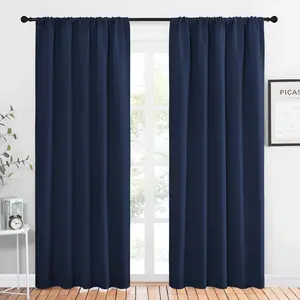 NICETOWN Navy Curtains Blackout Draperies - Modern Design Thermal Insulated Rod Pocket Blackout Drapes for Kid's Bedroom, Window Covering (1 Pair, 52 x 84 inches)