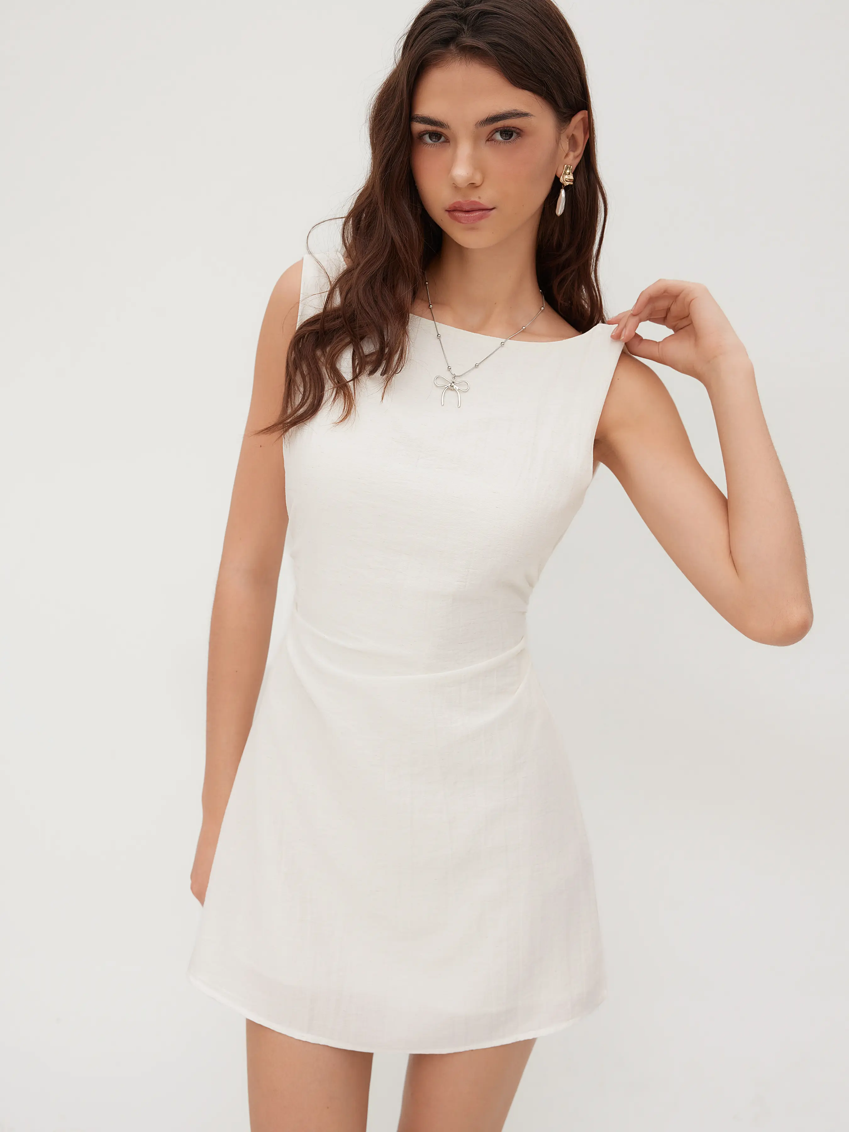 Cider Linen-Blend Boat Neck Knotted Backless Mini Dress Women's Chic Elegant Summer Vacation Sundress, Solid White A-Line Fit Flare Party Cocktail Dress - TikTok Shop Cider Linen-Blend Boat Neck Knotted Backless Mini Dress Women's Chic Elegant Summer Vacation Sundress, Solid White A-Line Fit Flare Party Cocktail Dress - TikTok Shop
