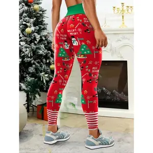 Women's Christmas printed high waisted yoga leggings, tight gym fitness pants, casual holiday party clothes, suitable for all seasons, high waisted leggingsRAIMENTRY