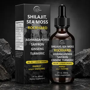 Shilajit Sea Moss Rockhard Liquid Drops, 2 fl oz/60ml Daily Botanical Blend with Ashwagandha, Saffron, Ginseng & Turmeric, Amber Glass Dropper Bottle Dietary Supplement for Everyday Wellness Routine, Easy to Use, Premium Black Box