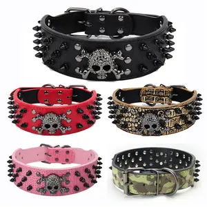 Skull Pet Collar Colorful Round Head Stud Dog Collar Skull Rivet Decorative Dog Neck Ring