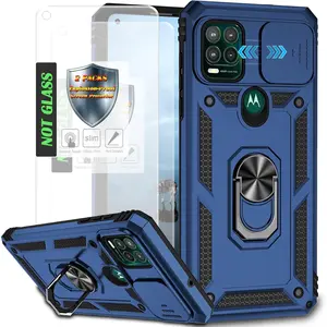 for  G Stylus 5G (2021) Case with Slide Camera Cover & [2 Packs] Explosion-Proof flim,Built-in 360? Rotate Ring Stand  Cover Case for Motorola  G Stylus 5G 6.8 inch-Blue