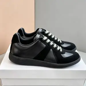 cowhide and suede german army sneakers size 35-46 men‘s and women's classic black and white designer flat trainers genuine leather vintage shoes with honey sole
