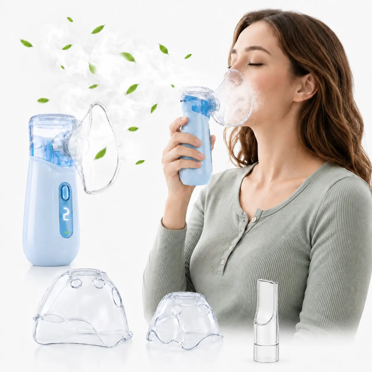 Portable Mesh Nebulizer with 2 Mist Modes, Clear LED Display, USB-C Rechargeable Low-Noise Handheld Design, Adult Mask, Child Mask and Mouthpiece