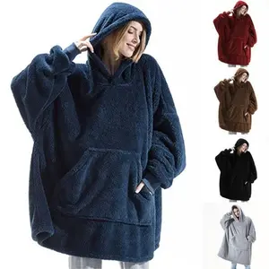 Hoodie Sweatshirt with Big Pocket Tops Sweater Comfortable Loose Double-Sided Fleece Thicker Wearable Blanket Does not apply