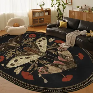 Vintage Butterfly Floral Print Soft Washable Plush Rug, Large Oval Carpet for Living Room Bedroom, Nordic Style Luxury Home Decor