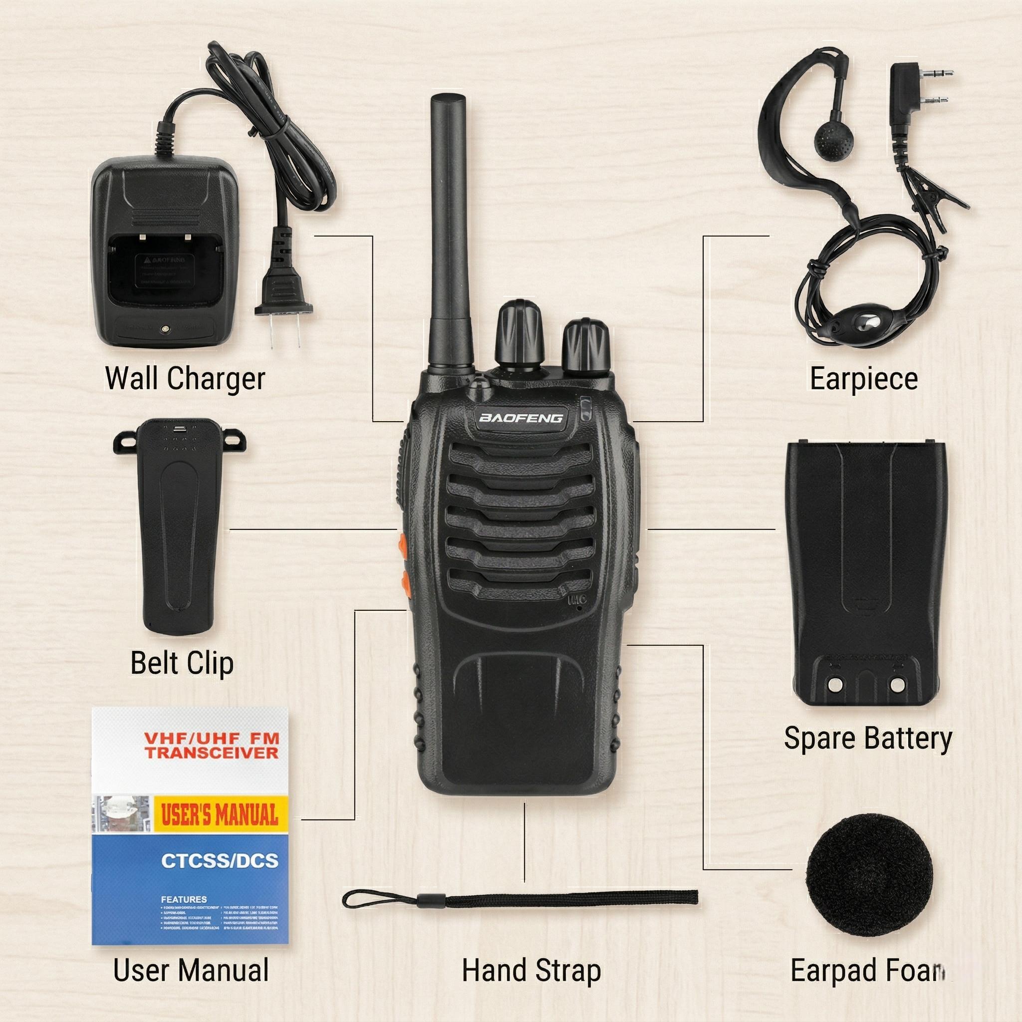 BF-88A 5W FRS Frequency Handheld Walkie Talkie Black (2pcs/Pair)
