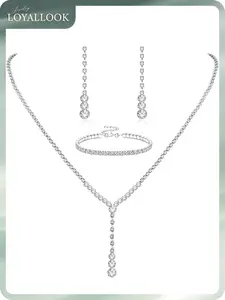 LOYALLOOK Crystal Silver Necklace and Earrings with Crystal Bracelet for Women Teardrop Dangle Earrings Rhinestone Necklace Bracelet for Bride Bridesmaid Crystal Bridal Wedding Party Jewelry Sets