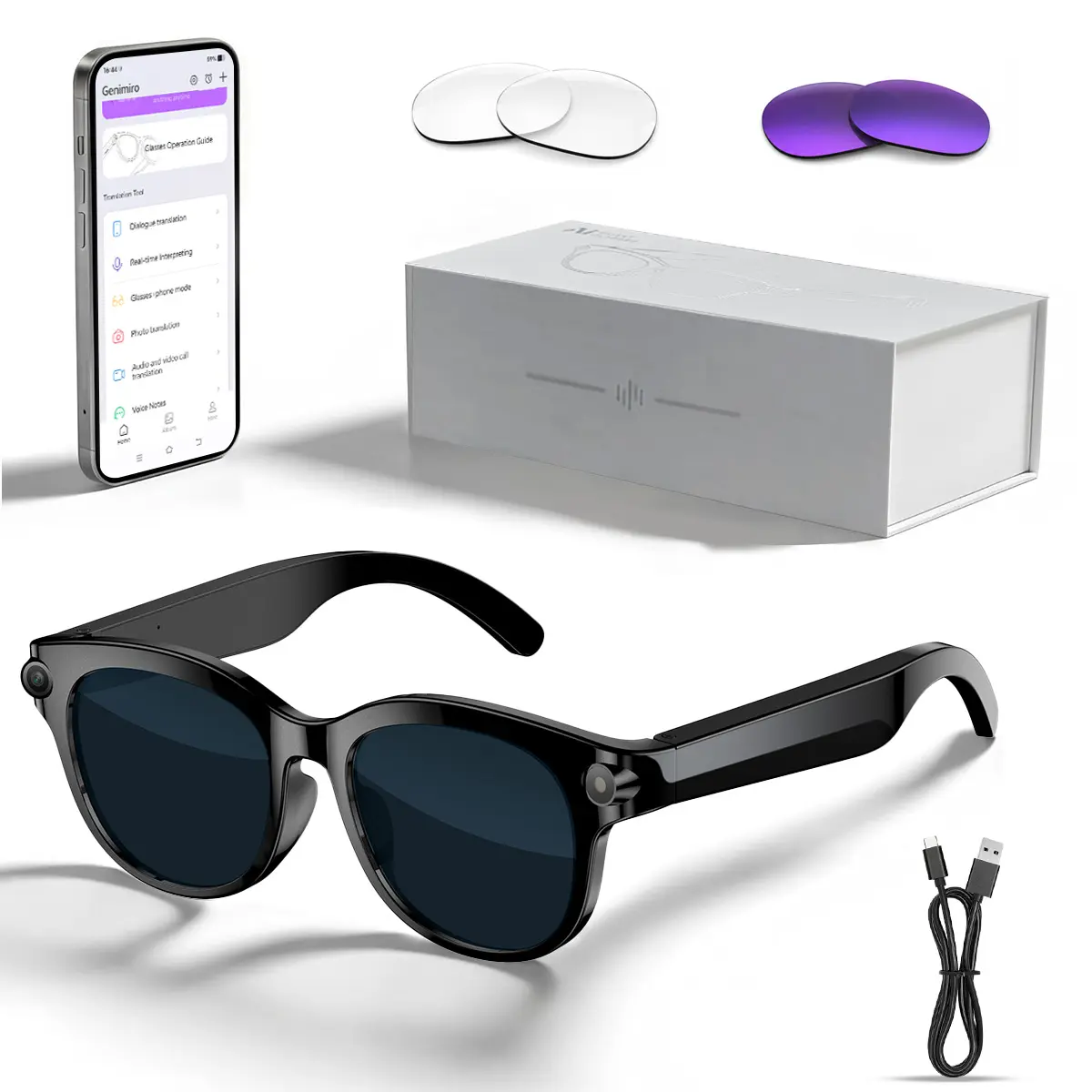 AI Smart Wearable Glasses with 8MP Camera & Photochromic Lenses, Button-Touch Control, 160+ Languages Real-Time Translation, Bluetooth Wireless Recording, UV Protection Square Frame, Cool Outdoor Gadgets for Climbing, Easter Gift for Men