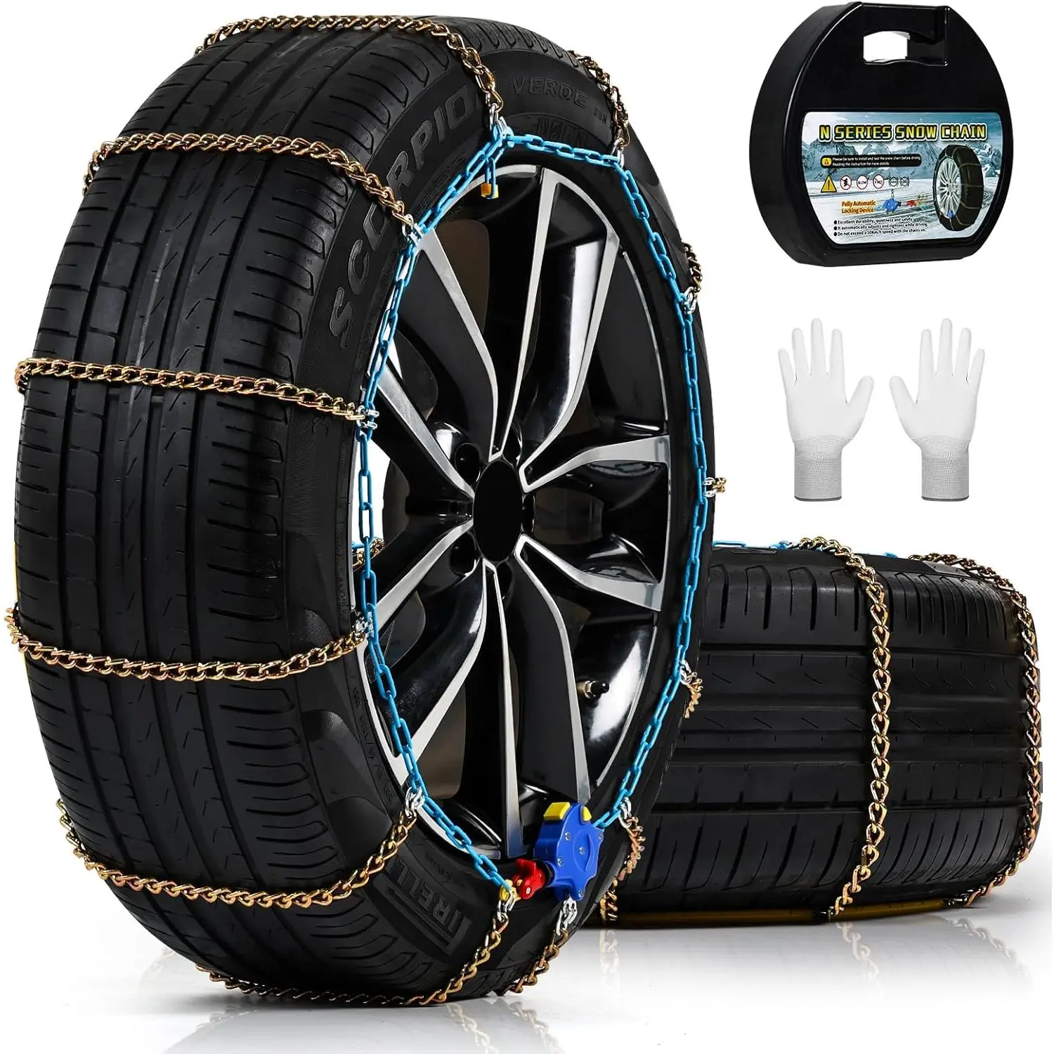 Auto Tightening Snow Chains for , SUVs & Pickup  - 1-Min Quick-Fit Auto Installation,  Universal  Traction Tire Chains - Set of 2(ALN100), Auto-Tightening System