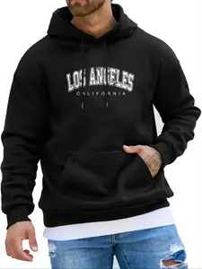 Men's "LOS ANGELES CALIFORNIA" Letter Print Drop Shoulder Hoodie, Casual Regular Fit Drawstring Pocket Hooded Sweatshirt for Daily Holiday Outdoor Wear, Casual Long-Sleeve Top for All Seasons Graphic Hoodies