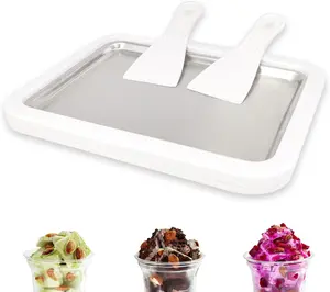 Instant Ice Cream Maker with 2 Scrapers, Stainless Steel Rolled Ice Cream Pan, DIY Friendly Frozen Yoghurt/Gelato Roller, Ideal for Parent-Child DIY Kitchen Activities, Stainless Steel Pans