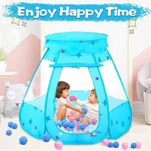 Light Blue Six-Panel Tent with Roof, Unisex Playhouse for Kids, No Ball Included, Perfect Indoor Outdoor Fun, Outdoor Play Equipment