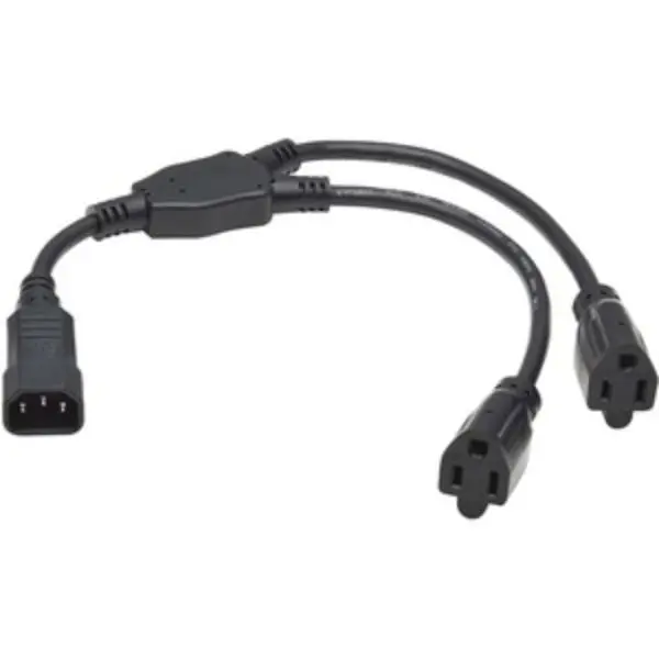 Tripp Lite P002-18N-2R 1.50 ft Power Cord Y Splitter - C14 Inlet to 2X5-15R, C13 Peripheral Compatible, Connects 2 Devices, Ideal Replacement for Electronics Power Cords, Recommended for Dual Computers