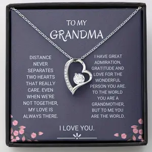 Fashion Women Girl Heart Shape Pendant Necklace for Grandma with Message Card Cubic Zirconia Jewelry for Grandmother Gifts Necklace