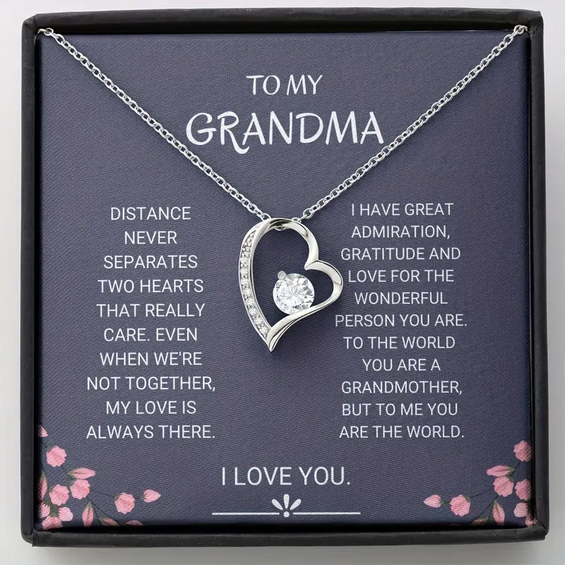 Fashion Women Girl Heart Shape Pendant Necklace for Grandma with Message Card Cubic Zirconia Jewelry for Grandmother Gifts Necklace