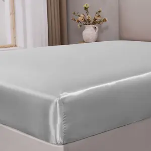 Fitted Sheet Queen Size with Elastic Corner Straps, Luxury Soft Silk-Like Bed Sheet for Hair & Skin, 1 Deep Fitted Sheet Only Fits 15" Mattress, Fade & Wrinkle Resistant, Grey