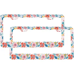 Floral Ditsy Front License Plate Frames 2 Pcs Universal Aluminum Tag Frame, with 2 Holes and Screws  for Men/Women Car Accessories Decor