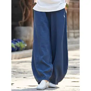 Solid Color Baggy Harem Pants, Casual Elastic Waist Comfy Pants With Pocket, Women's Clothing