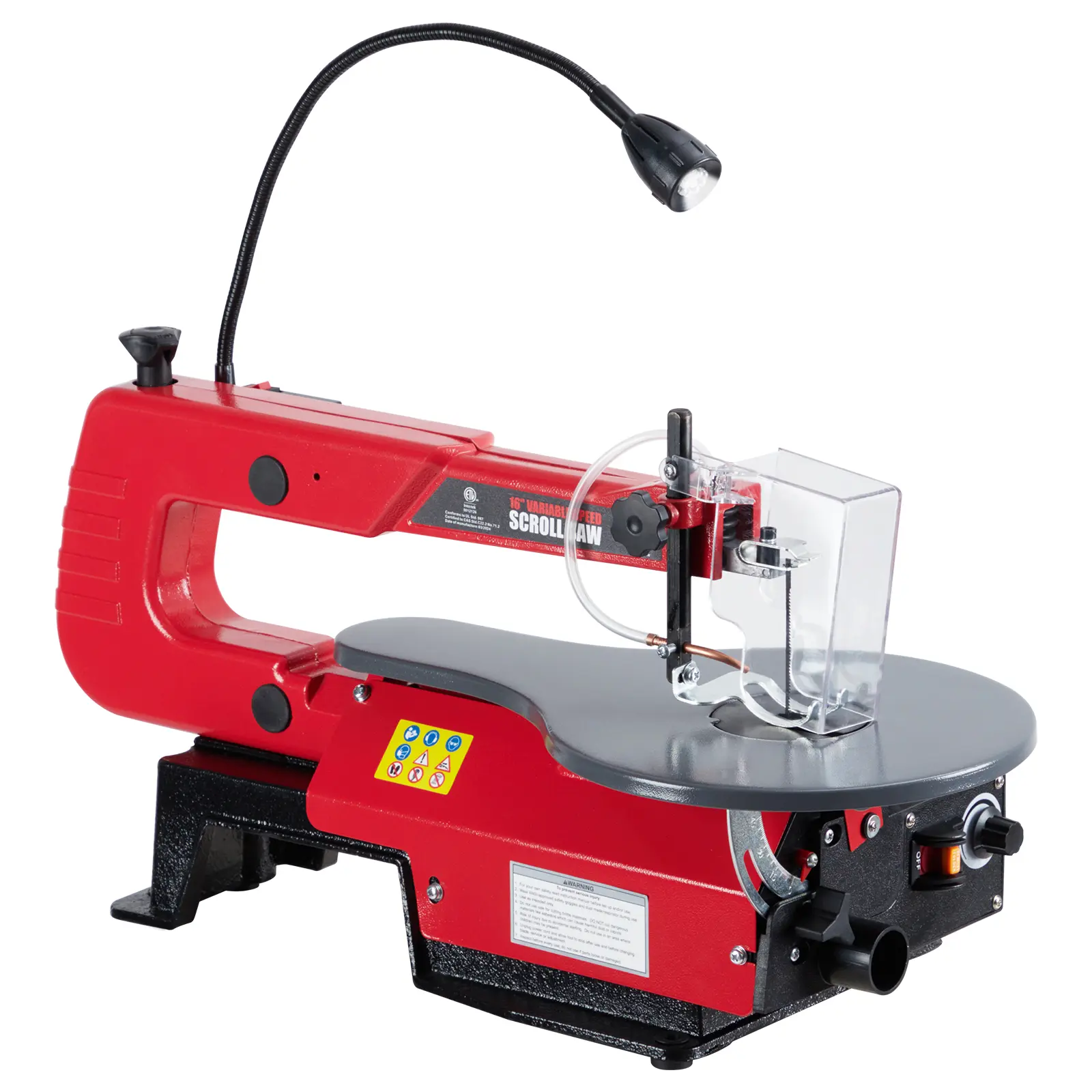 16 Inch Variable Speed Scroll Saw, 0-45° Tilting Steel Worktable Woodworking Saw, Optional LED Work Light with Dust Port, Adjustable 500-1600 SPM Precision Cutting Machine for DIY Wood Craft, Acrylic & Detailed Project Making
