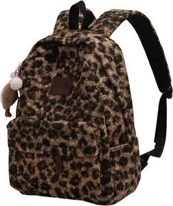 Cute Backpack Fuzzy Cheetah Shoulder Bag, Y2k Purse Fleece Chic Bookbag Trendy Aesthetic Coquette Daypack 90s Purse (Brown Cheetah)
