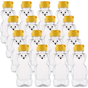 16 Pack 8 Fluid Oz Plastic Bear Honey Bottle Jars, Honey Squeeze Bottle Empty with Flip-top Lid for Storing and Dispensing